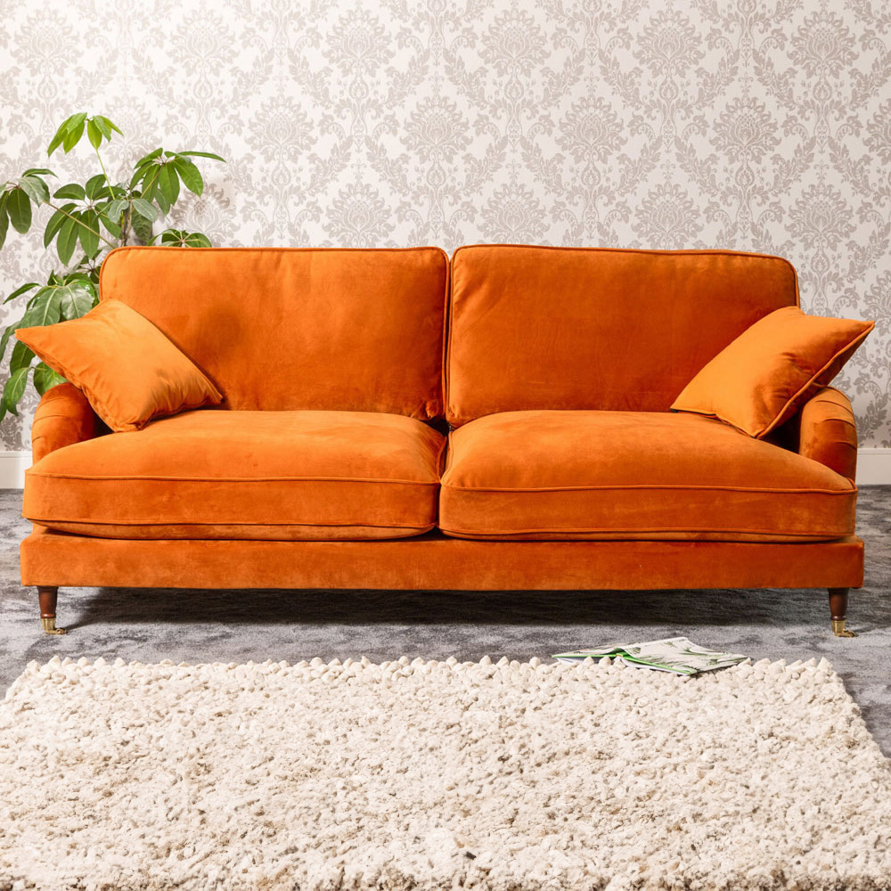 4 Seater Sofa - SOLVARE Velvet Fabric Sofa - Orange - Archie Homes
