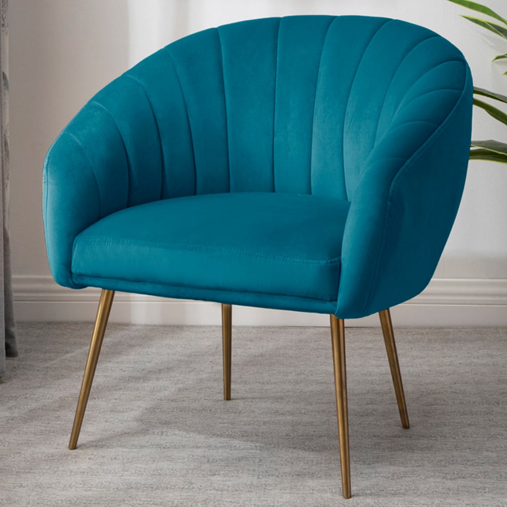 Tub Chair - COLVARA Velvet Fabric Chair - Teal - Archie Homes