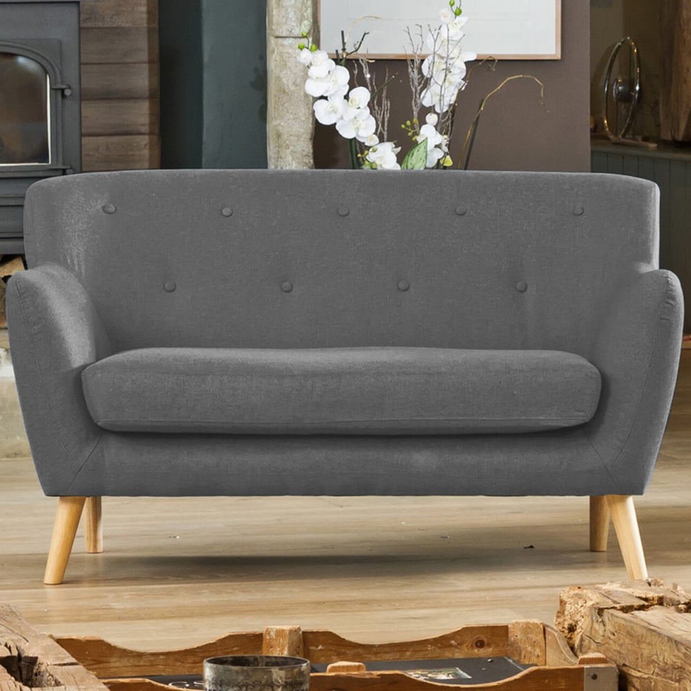 2 Seater Sofa - ELVERRA Fabric Sofa Light Legs - Dark Grey - Archie Homes