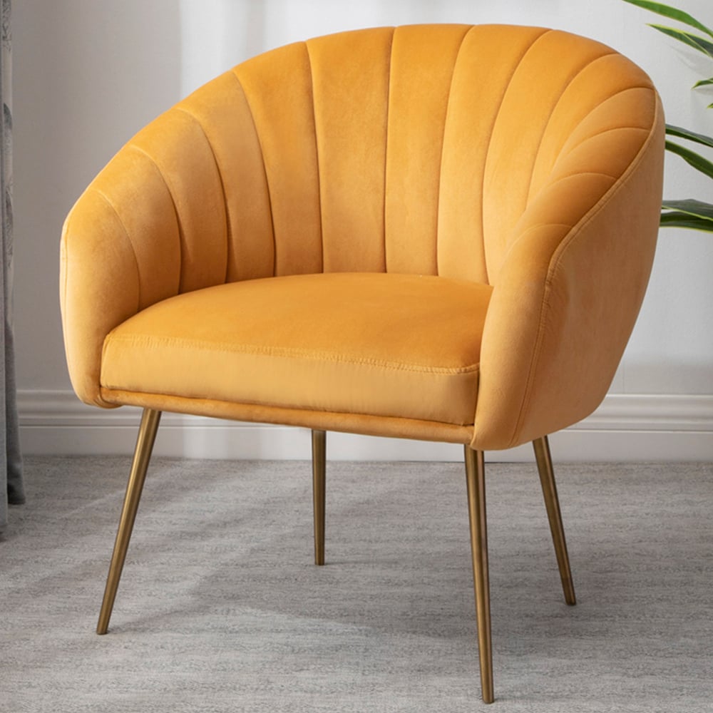 Tub Chair - COLVARA Velvet Fabric Chair - Yellow - Archie Homes