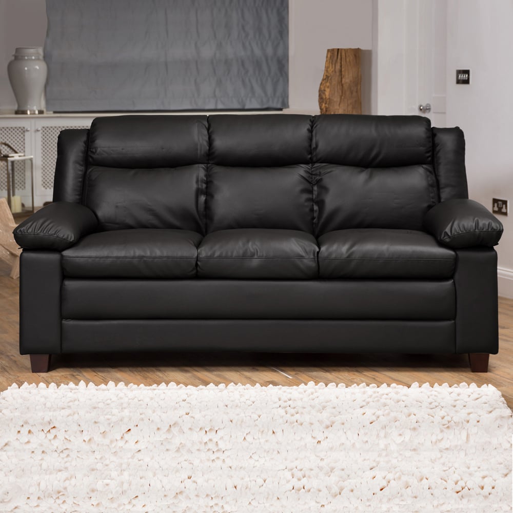 3 Seater Sofa - OBSCURA Leather Sofa - Black - Archie Homes