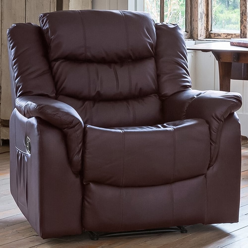 Armchair - THERALUX Leather Recliner Chair - Burgundy - Archie Homes