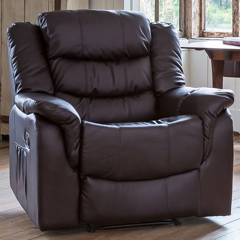 Armchair - THERALUX Leather Recliner Chair - Brown - Archie Homes