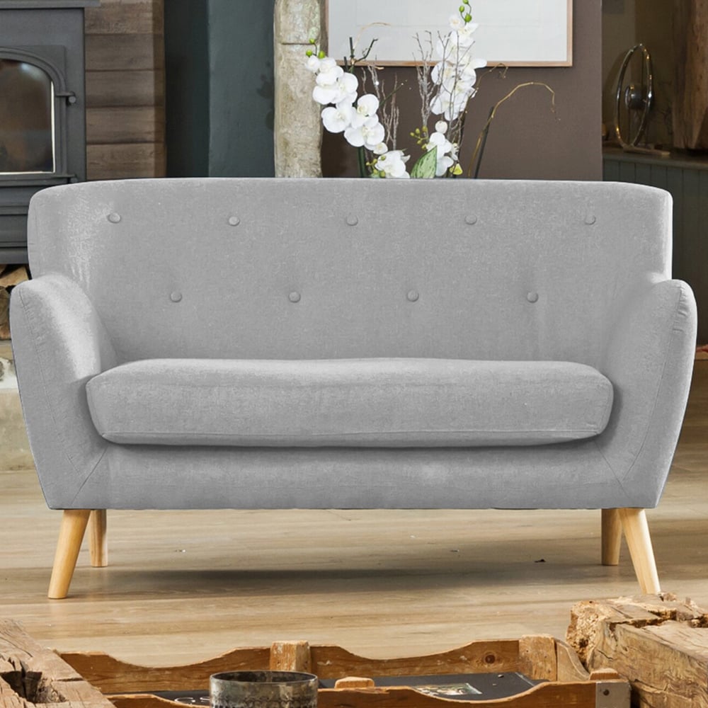 2 Seater Sofa - ELVERRA Fabric Sofa Light Legs - Light Grey - Archie Homes