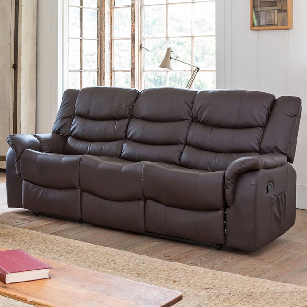 3 Seater Sofa - THERALUX Leather Recliner Sofa - Brown - Archie Homes