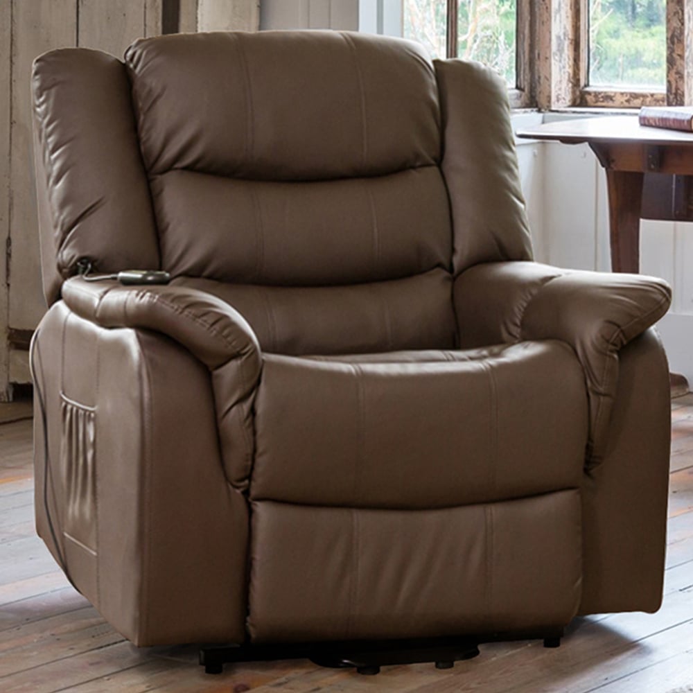 Armchair - THERALUX Leather Riser Recliner Electric Lift Assist Heated Massage Chair - Brown - Archie Homes