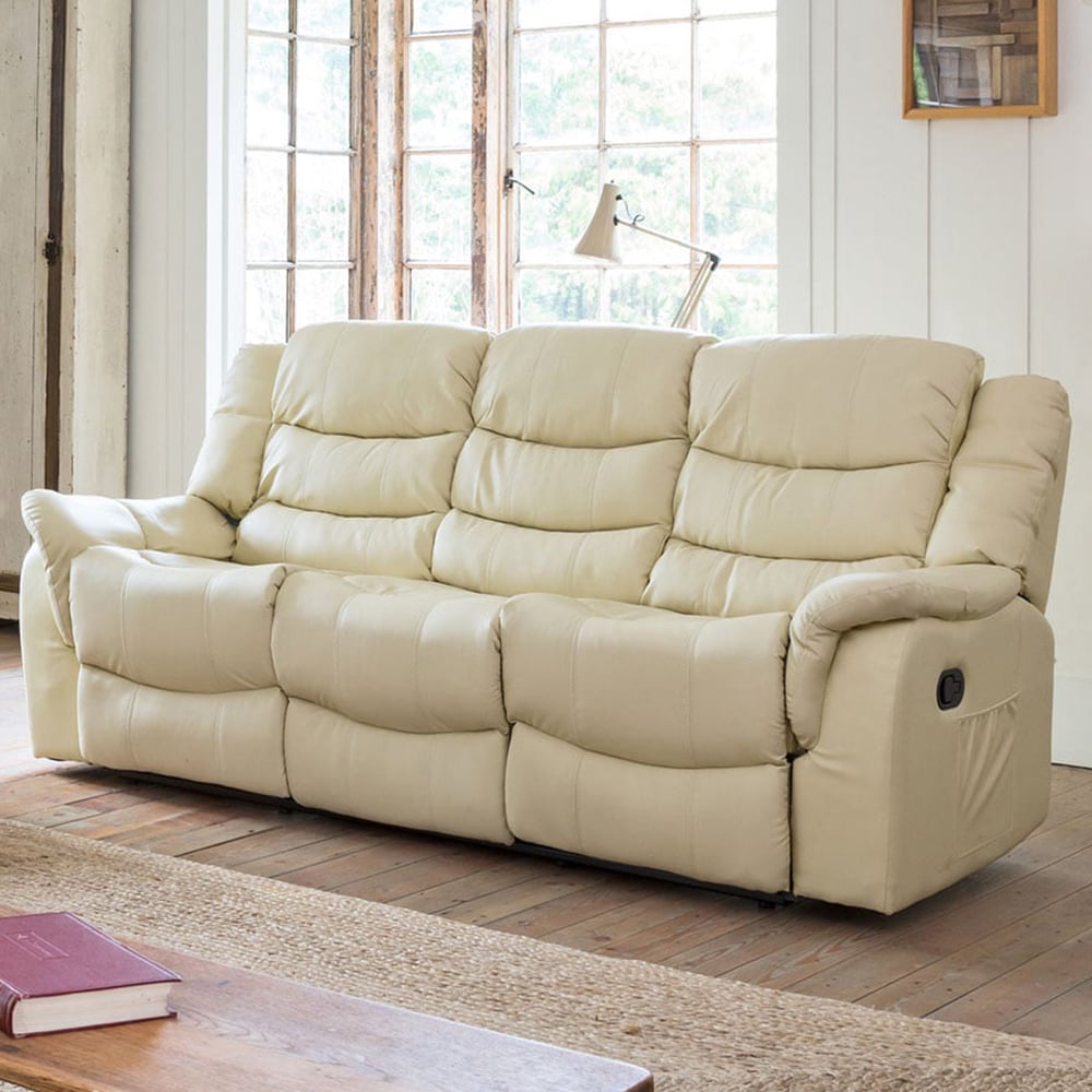3 Seater Sofa - THERALUX Leather Recliner Sofa - Cream - Archie Homes