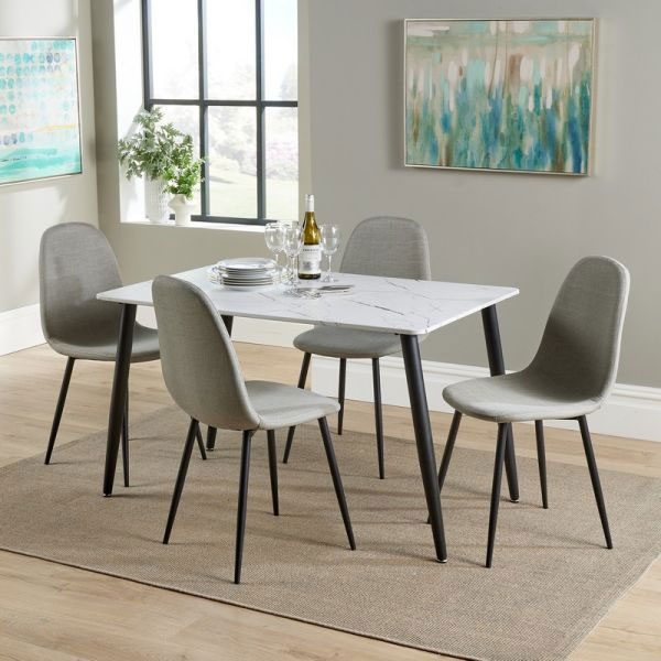 Mattia Dining Set with Table and 4 Chairs - White Marble - Colton & Sawyer
