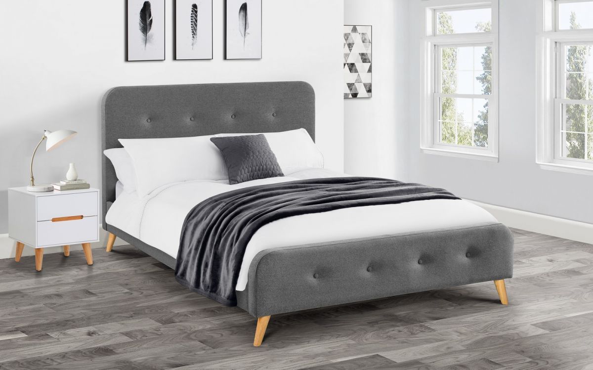 Astrid Grey Fabric Retro Bed Frame - Kingsize 5ft - JB Collections
