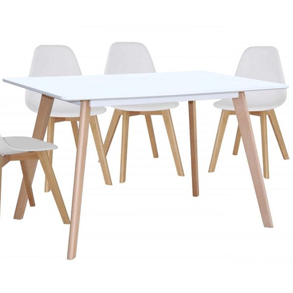 Lynton Rectangular Large Dining Table with Solid Beech Legs - White - Sigrid Mills