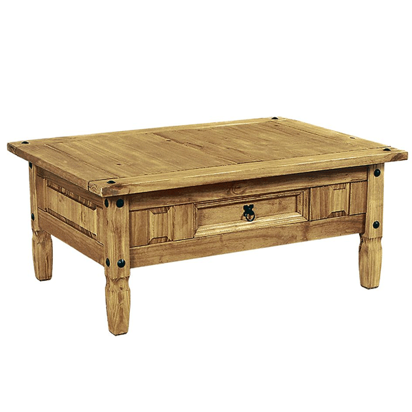 Waltham Distressed Solid Waxed Light Pine Coffee Table with Drawer - Natural - Sigrid Mills