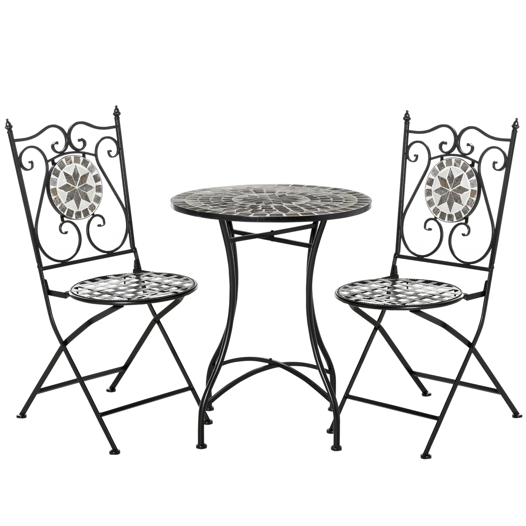 Stylish Design Metal 3 Pcs Garden Bistro Set with Table 2 Folding Chairs - Black - The Garden Savant