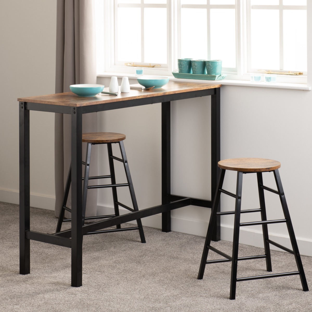 Athens Breakfast Bar Set - Acacia Effect Black - Budget Deals