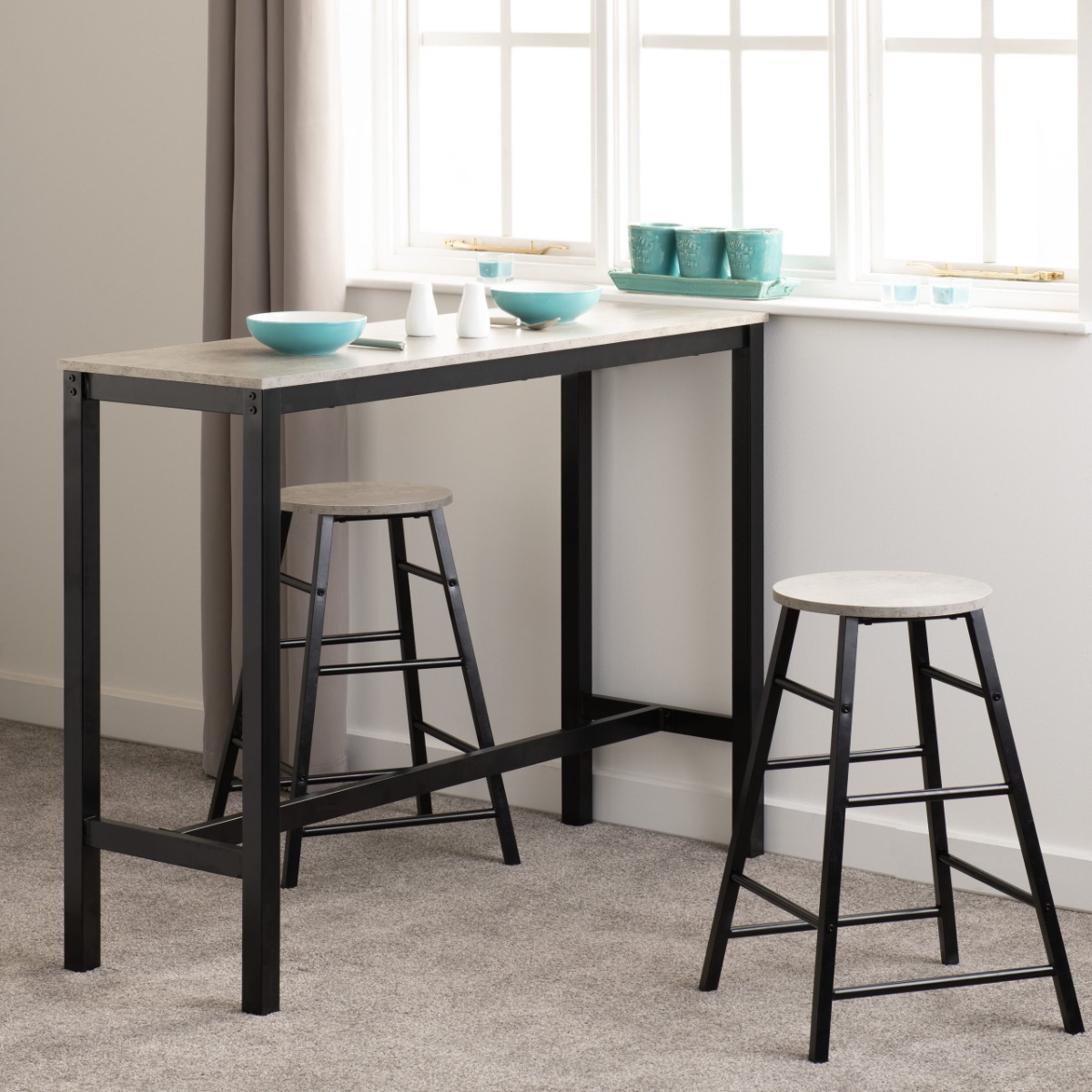 Athens Breakfast Bar Set - Concrete Effect Black - Budget Deals