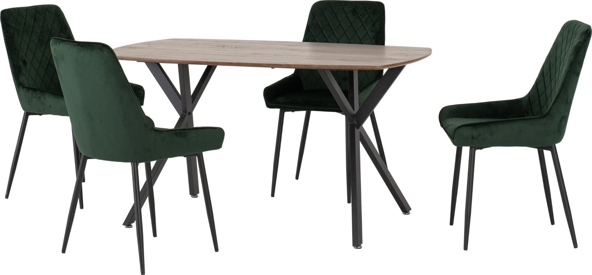 Athens Rectangular Dining Set with Avery Chairs - Oak Effect Black Emerald Green Velvet - Budget Deals