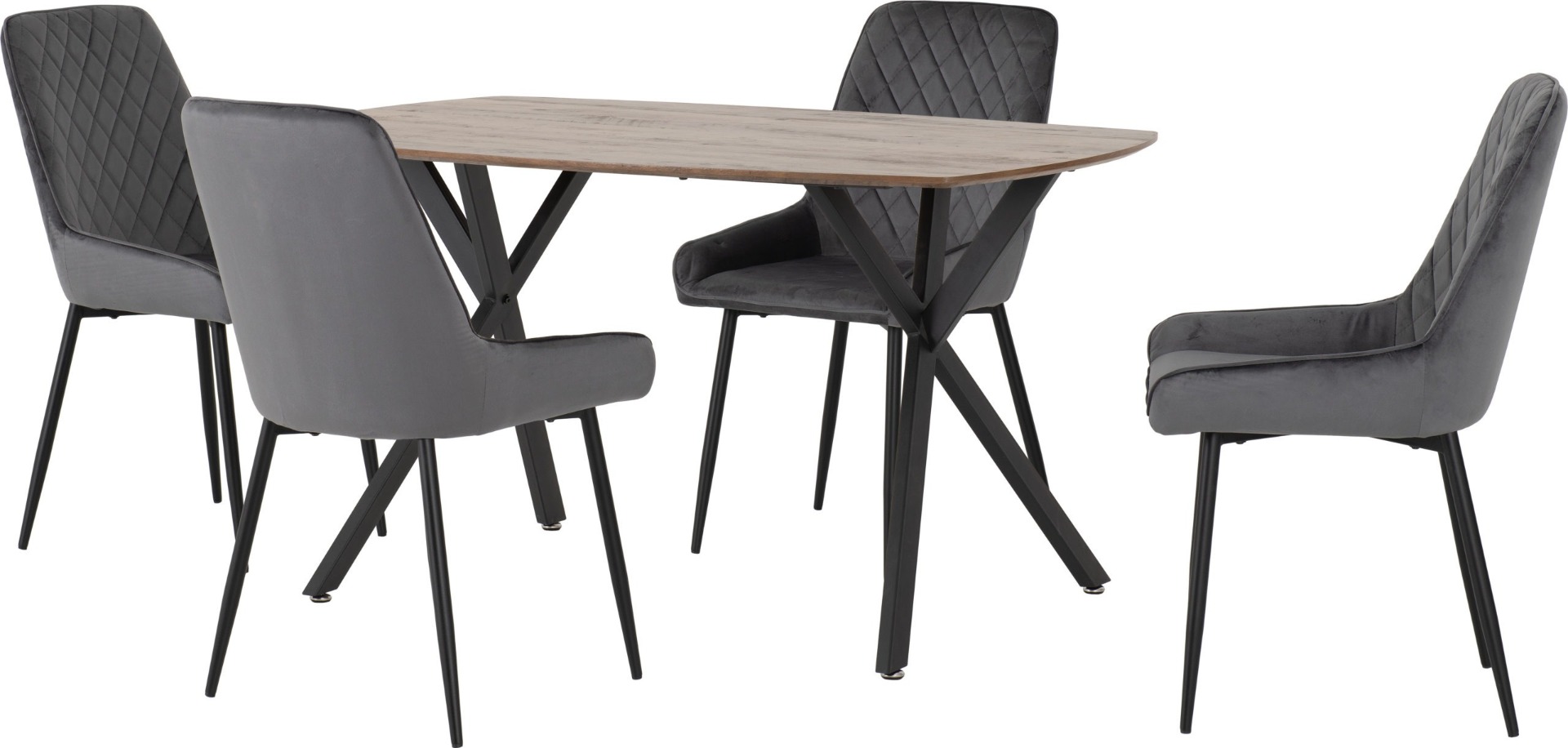 Athens Rectangular Dining Set with Avery Chairs - Oak Effect Black Grey Velvet - Budget Deals