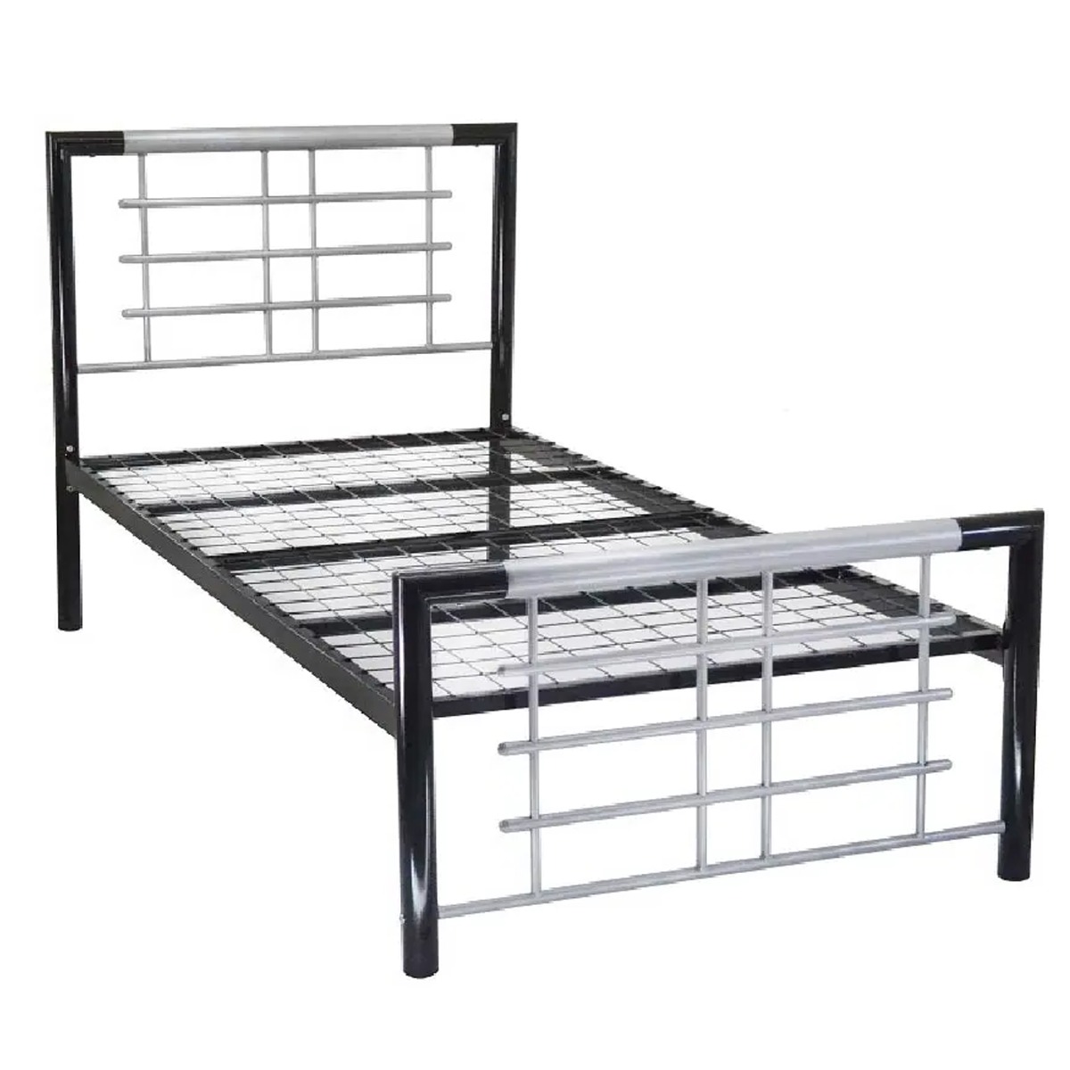 Atlanta Black & Silver Metal Bed Frame - 3ft Single - Beds-To-Go