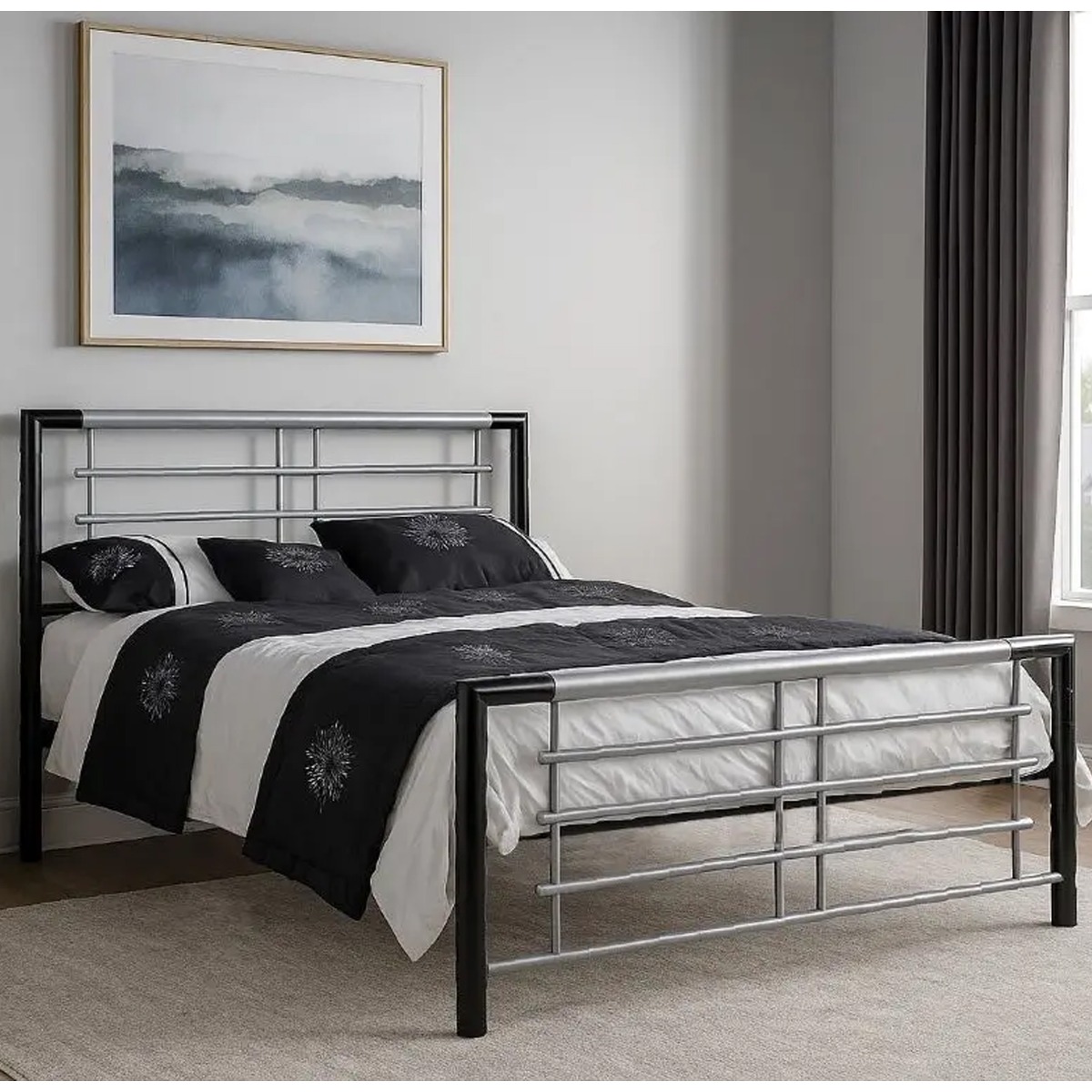 Atlanta Black & Silver Metal Bed Frame - 5ft Kingsize - Beds-To-Go