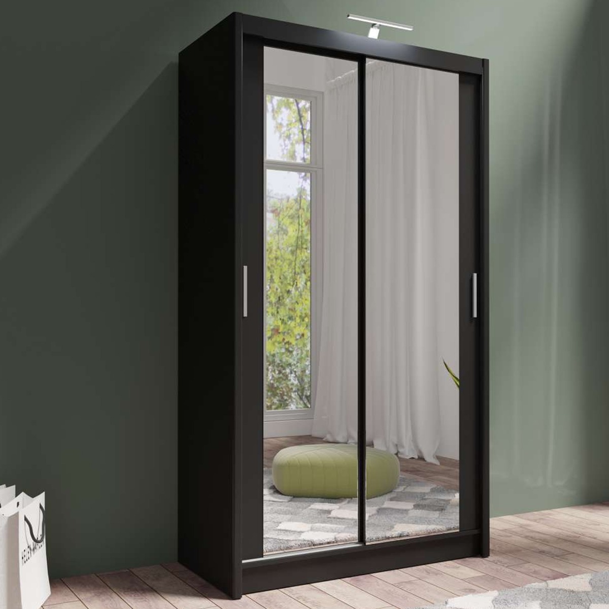 Sliding Wardrobe - AURORA 2 Door Full Mirrored Wardrobe Black 120cm - Avellino & Wells