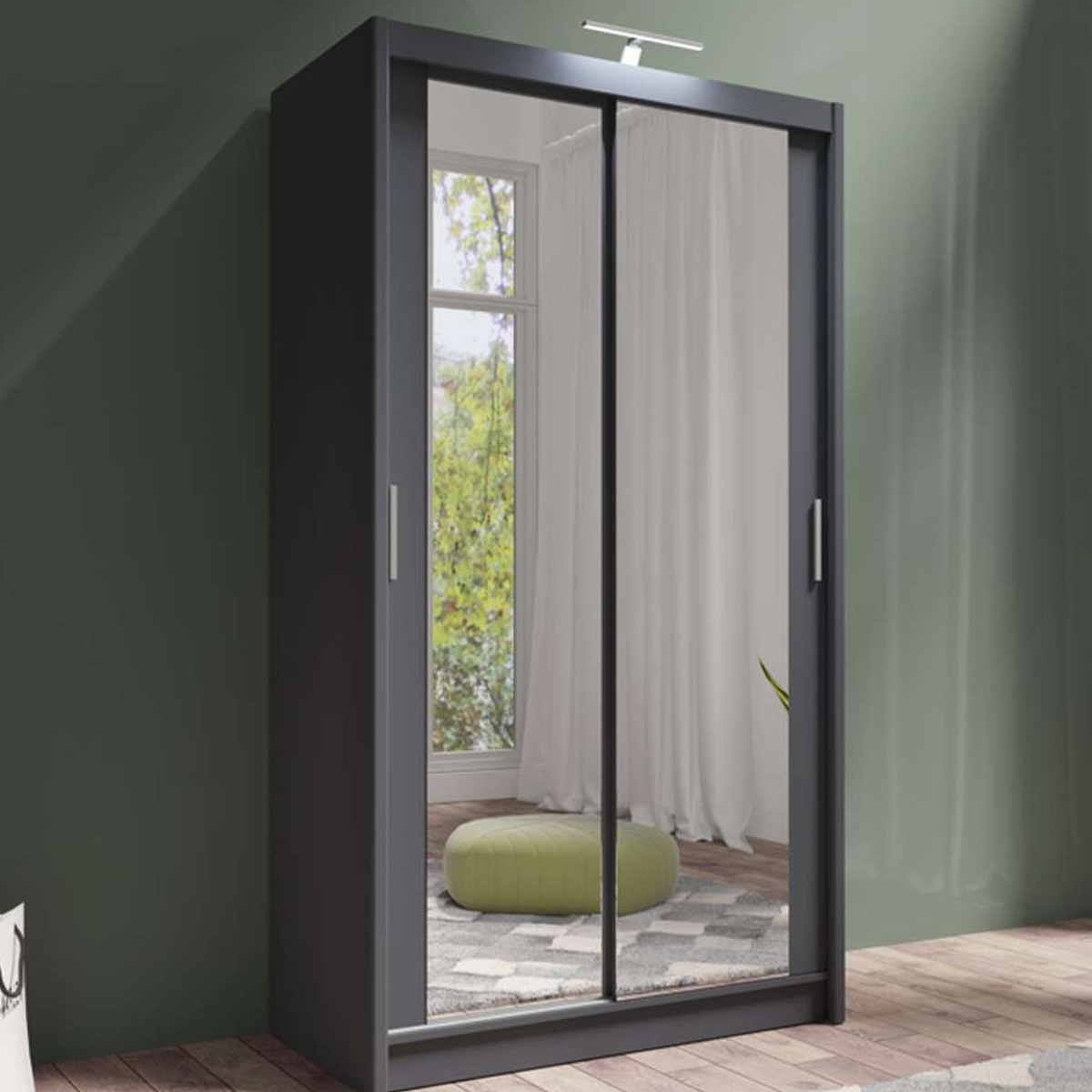 Sliding Wardrobe - AURORA 2 Door Full Mirrored Wardrobe Grey 120cm - Avellino & Wells