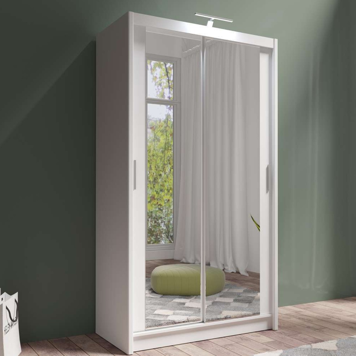 Sliding Wardrobe - AURORA 2 Door Full Mirrored Wardrobe White 120cm - Avellino & Wells