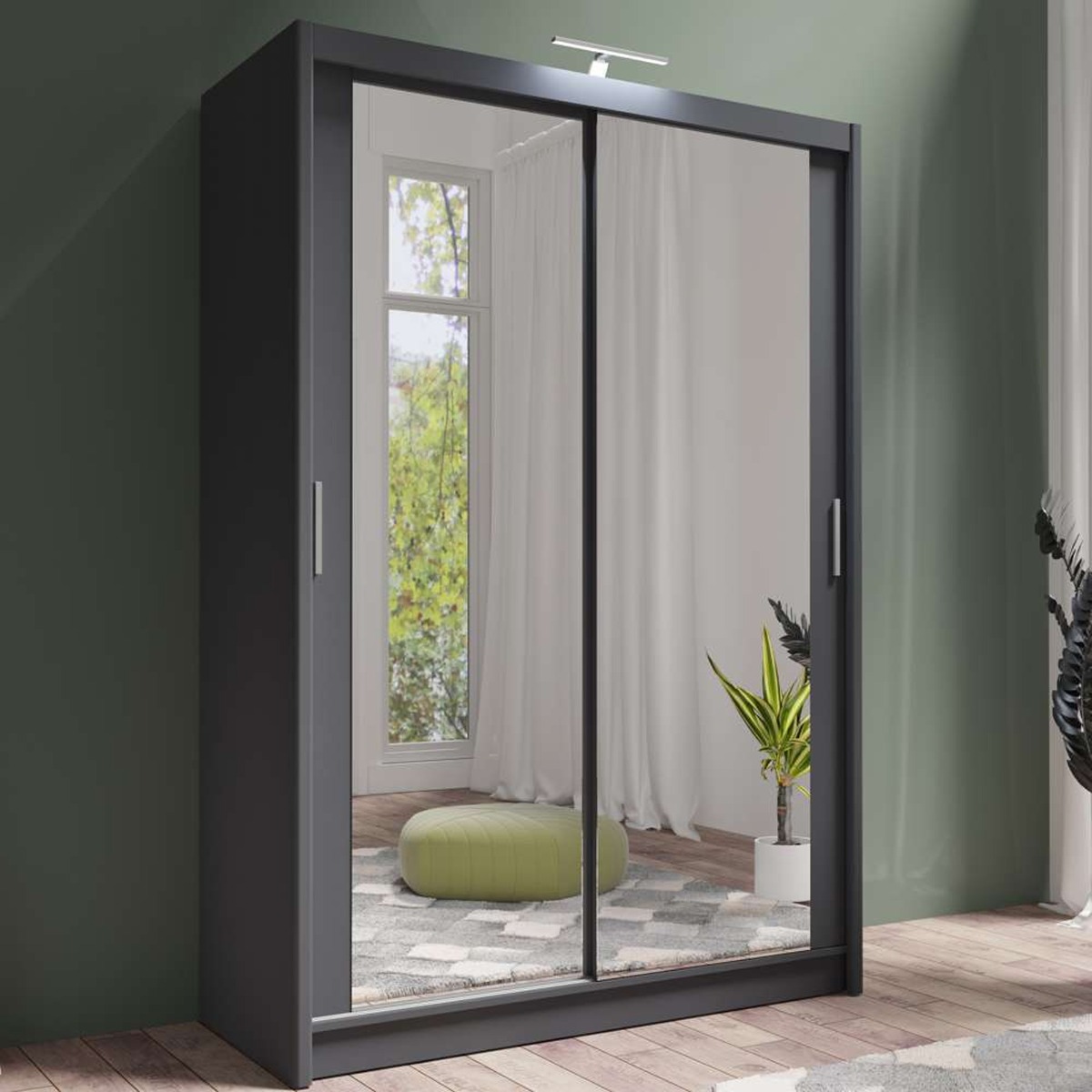 Sliding Wardrobe - AURORA 2 Door Full Mirrored Wardrobe Grey 150cm - Avellino & Wells