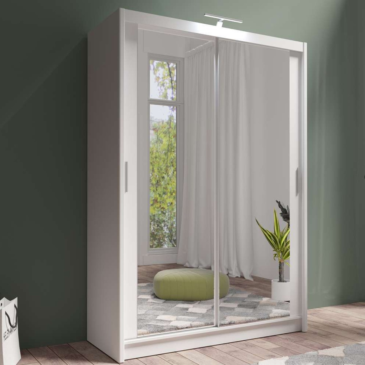 Sliding Wardrobe - AURORA 2 Door Full Mirrored Wardrobe White 150cm - Avellino & Wells