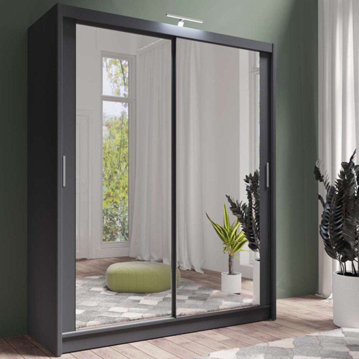Sliding Wardrobe - AURORA 2 Door Full Mirrored Wardrobe Grey 180cm - Avellino & Wells