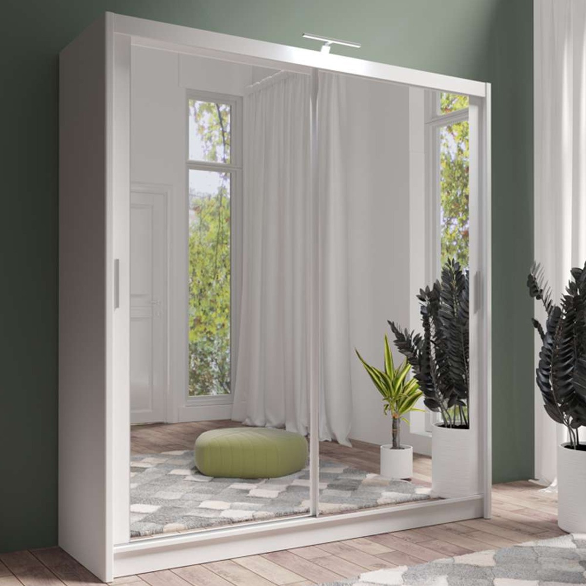 Sliding Wardrobe - AURORA 2 Door Full Mirrored Wardrobe White 203cm - Avellino & Wells