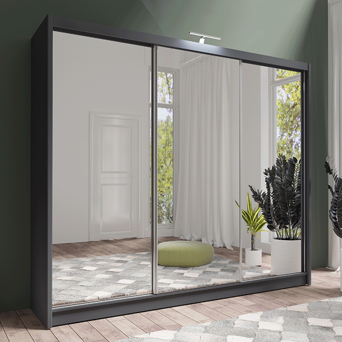 Sliding Wardrobe - MATHILDE 3 Door Mirrored Wardrobe Grey 250cm - Avellino & Wells