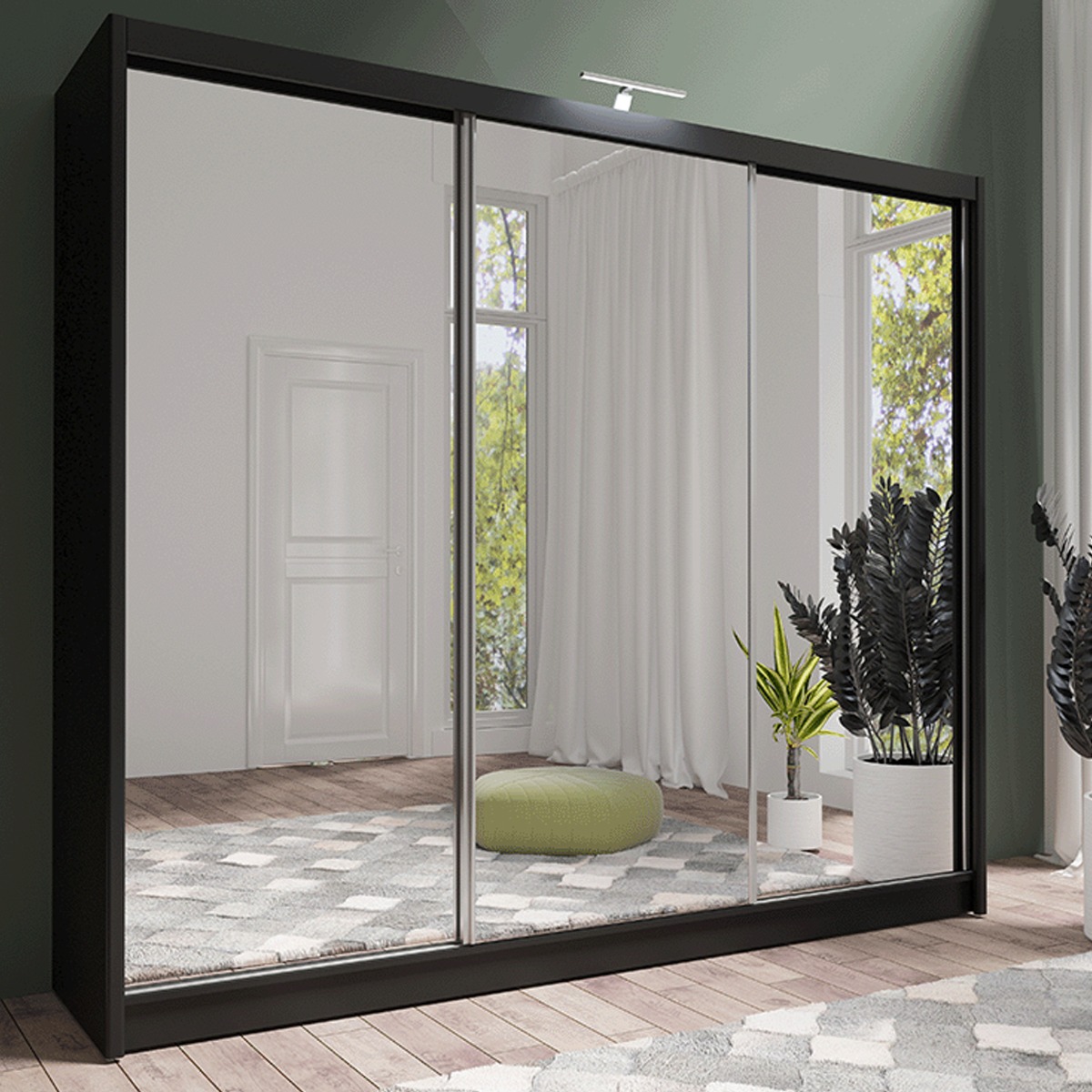 Sliding Wardrobe - MATHILDE I 3 Door Mirrored Wardrobe Black 250cm - Avellino & Wells