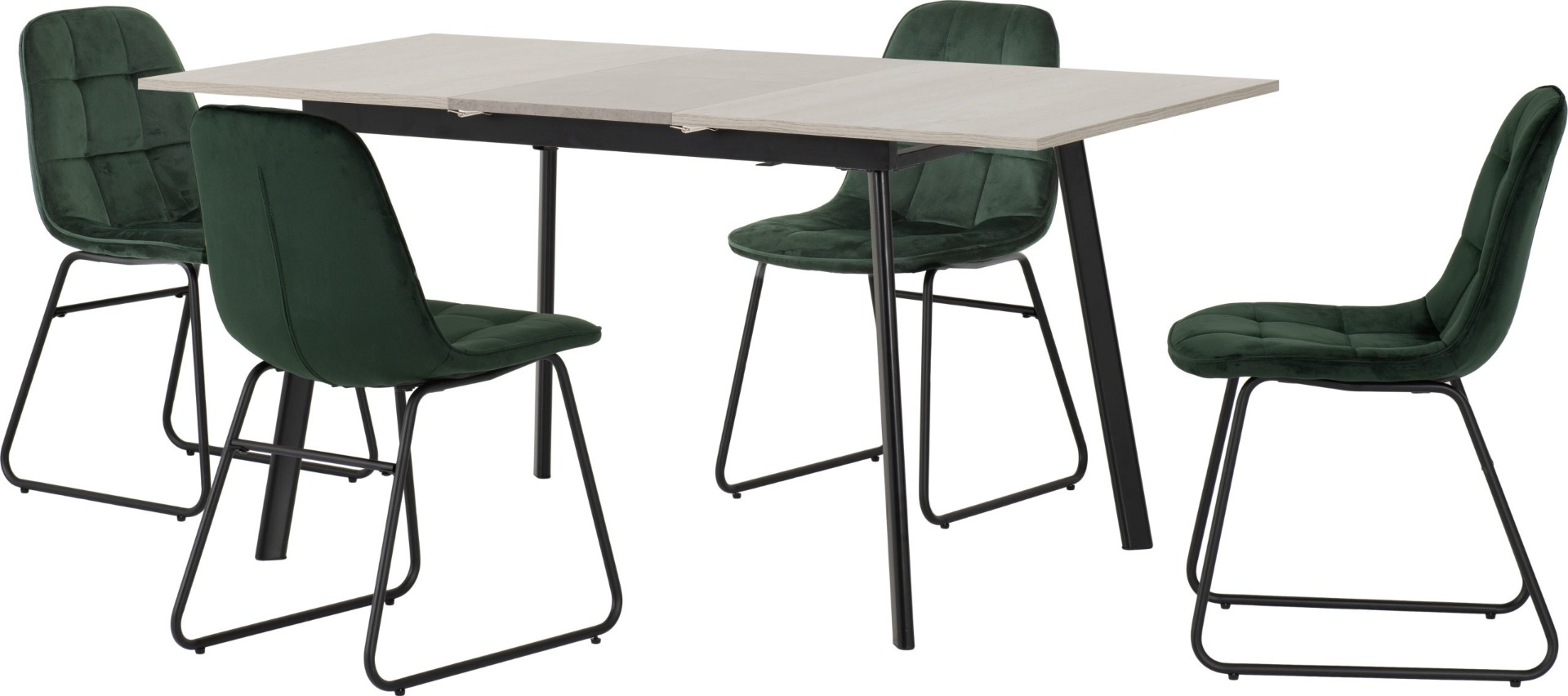 Avery Extending Dining Set with Lukas Chairs - Concrete Grey Oak Effect Black Emerald Green Velvet - Budget Deals