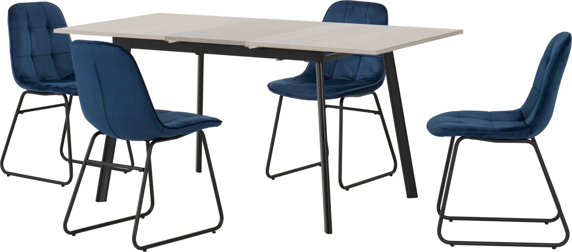 Avery Extending Dining Set with Lukas Chairs - Concrete Grey Oak Effect Black Sapphire Blue Velvet - Budget Deals