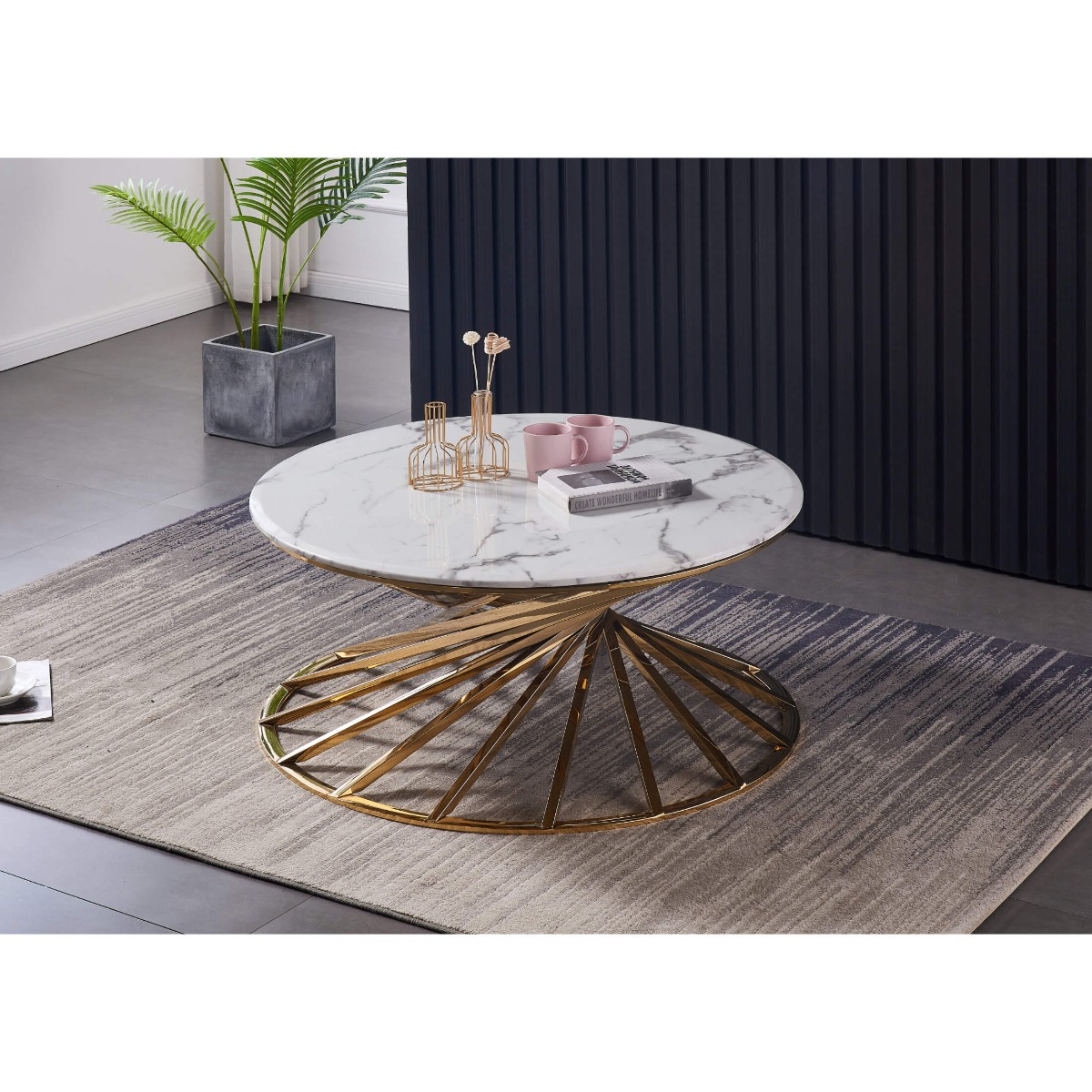 Elegance Elevated Brighton Marble Top Coffee Table Stainless Steel Base - Gold Finish - Sigrid Mills
