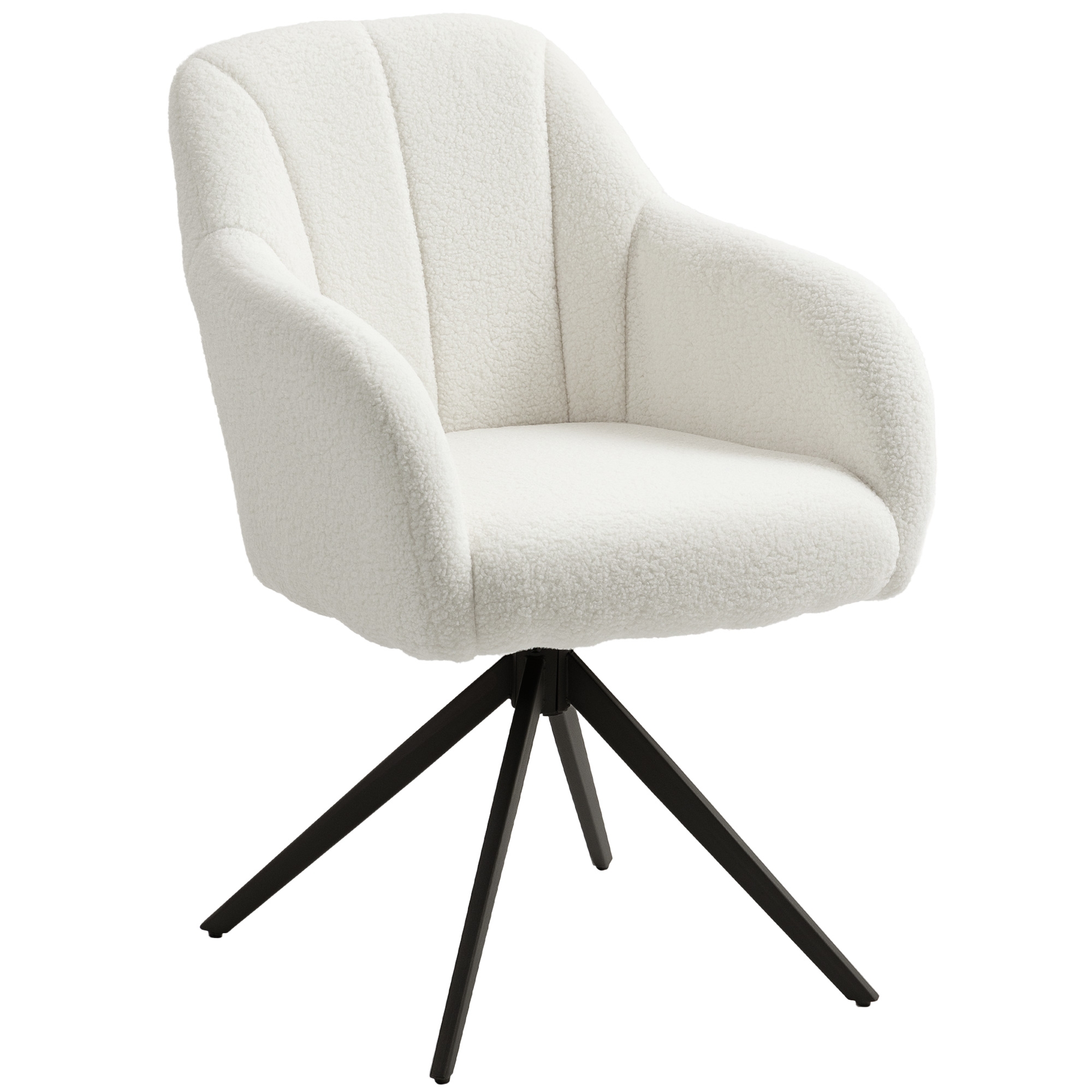 HERON 360 Degree Swivel Accent Chair Teddy Fleece Fabric Armchair White - Life Essentials