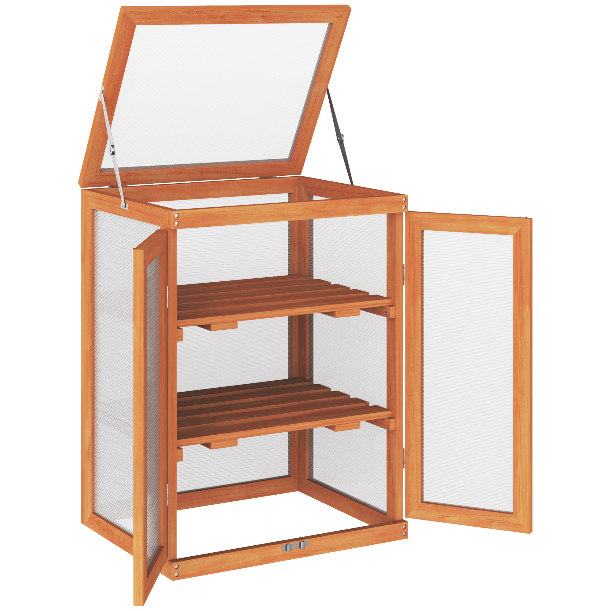 3-tier Wood Greenhouse Garden Polycarbonate Cold Frame Grow House w/ Storage Shelf for Plants, Flowers, Orange - Life Essentials