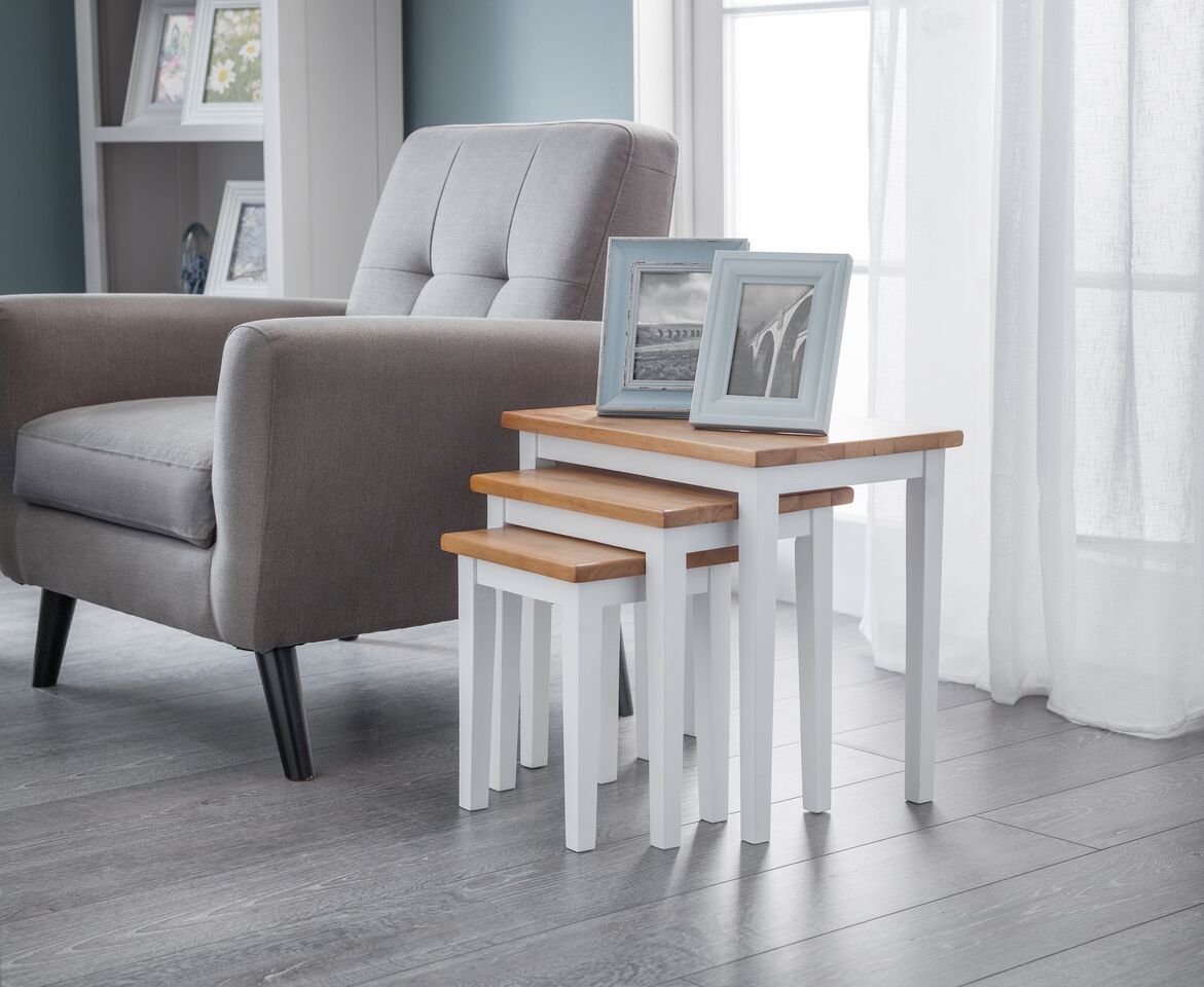Cleo 3PC Nest of Tables Range - White and Oak - JB Collections