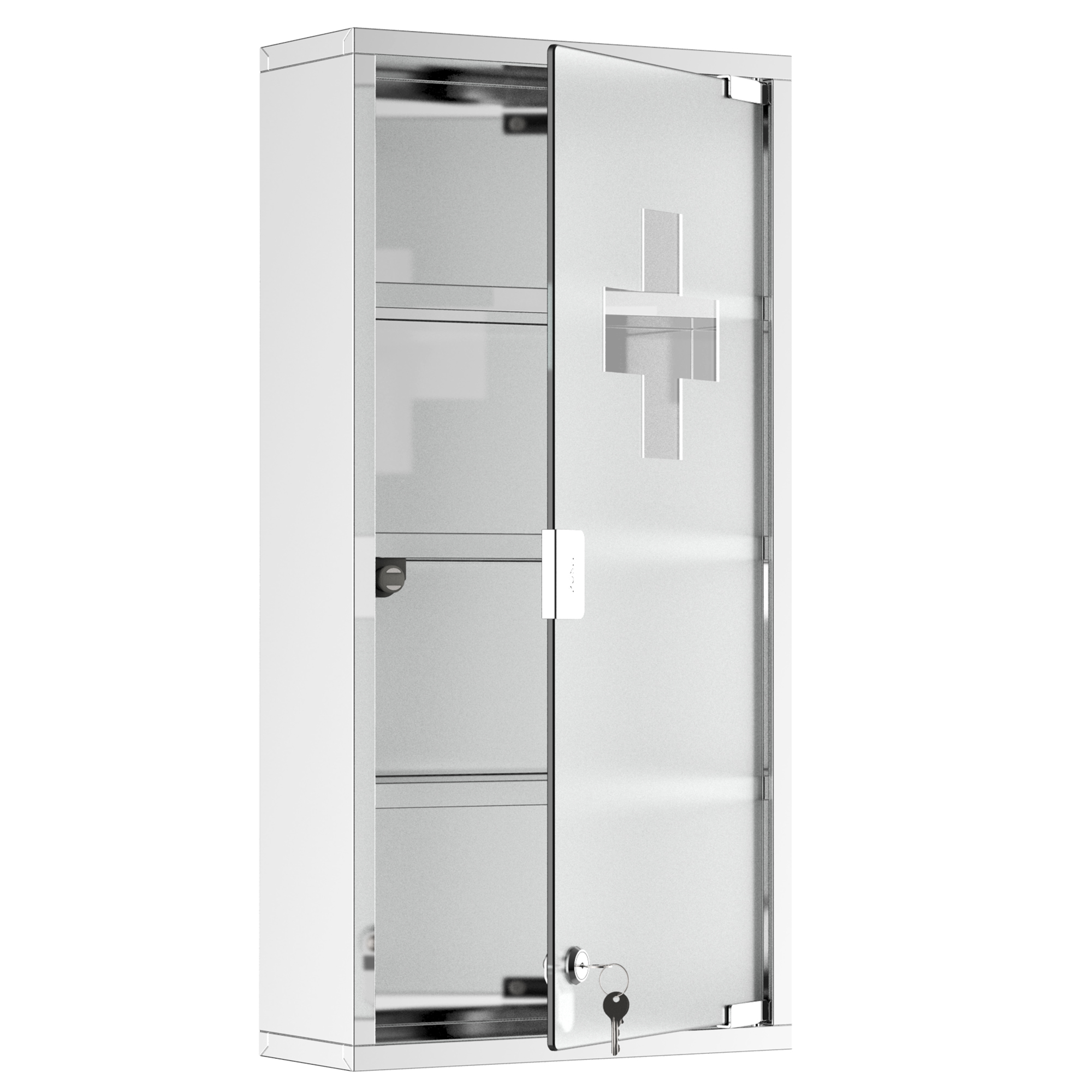 4 Tier Stainless Steel Wall Mounted Medicine Cabinet Glass Lockable Door Storage Shelves Houseware Bathroom Furniture 60Hx30Wx12D(cm) - Life 