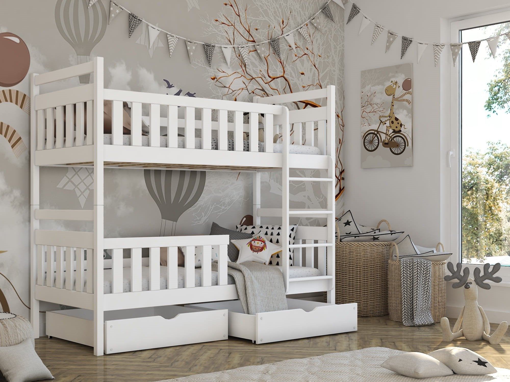 Montreal Wooden Bunk Bed with 2 Drawers Storage - White - Art Nest