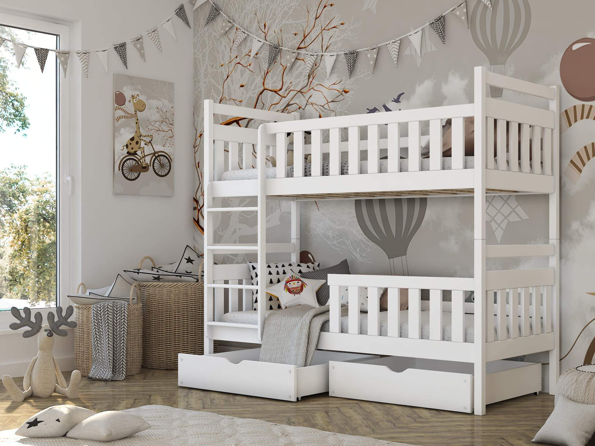 Montreal Wooden Bunk Bed with 2 Drawers Storage and Foam Mattress - White - Art Nest