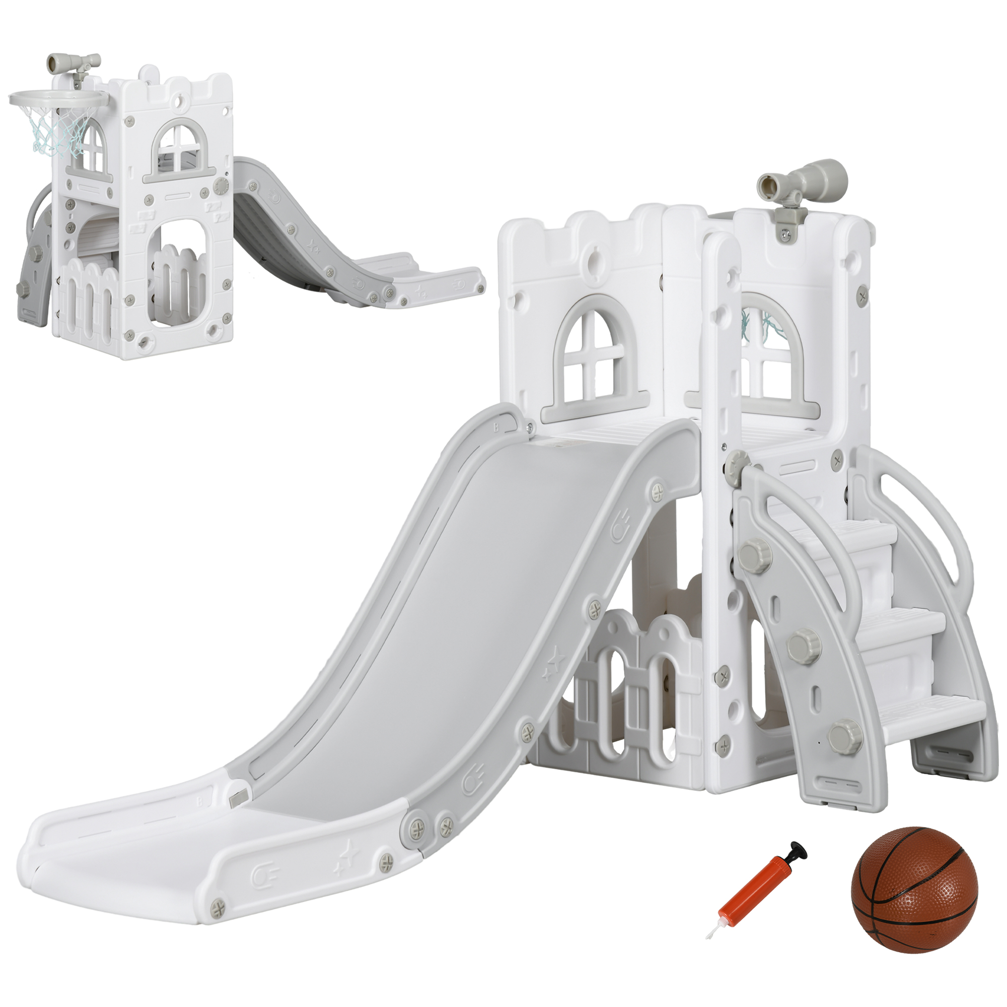 AIVAGO 4 in 1 Toddler Slide with Basketball Hoop Grey - Life Essentials
