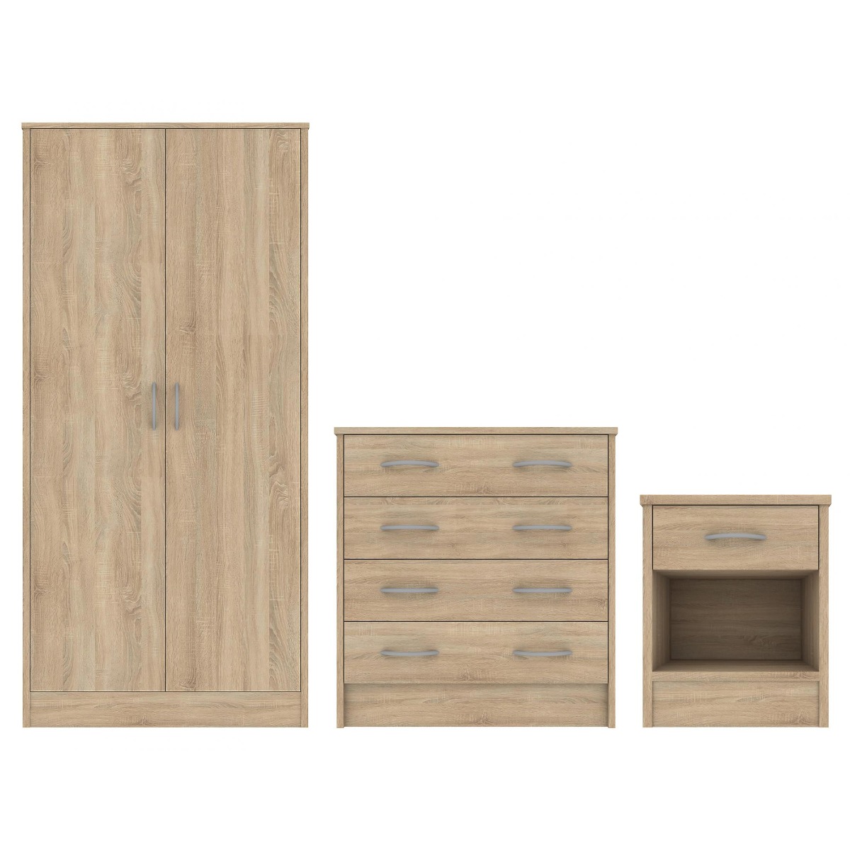 BLACKPOOL 2 Door Wardrobe Set 3 Piece - Oak - Sigrid Mills