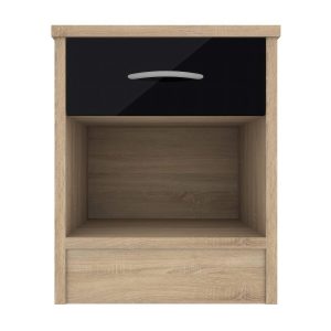 Bedside Table - CONTEMPORARY Nightstand Natural Oak with Black Gloss 40cm - Sigrid Mills