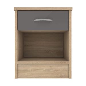 Bedside Table - CONTEMPORARY Nightstand Natural Oak with Grey Gloss 40cm - Sigrid Mills