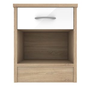 Bedside Table - CONTEMPORARY Nightstand Natural Oak with White Gloss 40cm - Sigrid Mills
