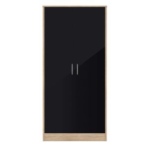 Wardrobe - BLACKPOOL 2 Door Wardrobe Black Gloss 80cm - Sigrid Mills