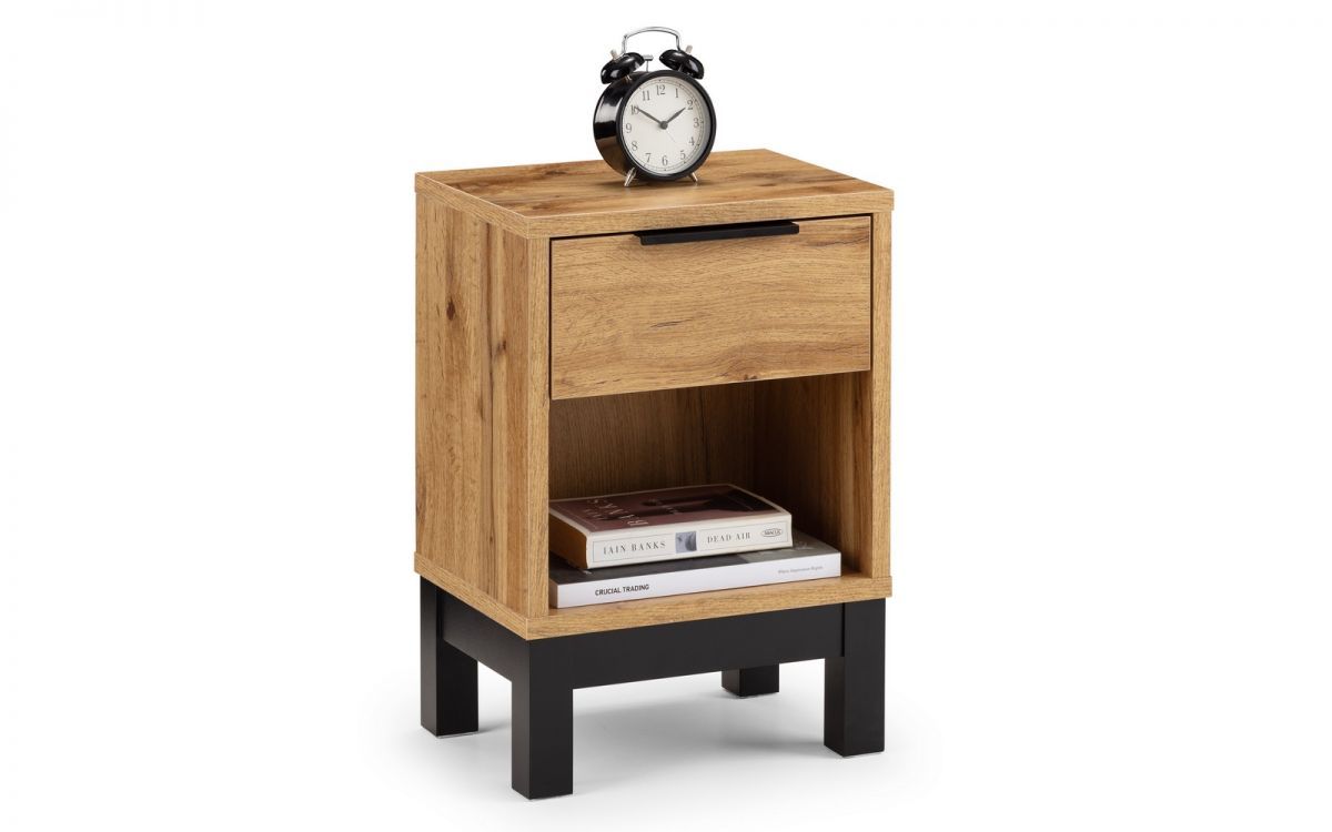 Bedside Table - BALI 1 Drawer Nightstand Oak 35cm - JB Collections