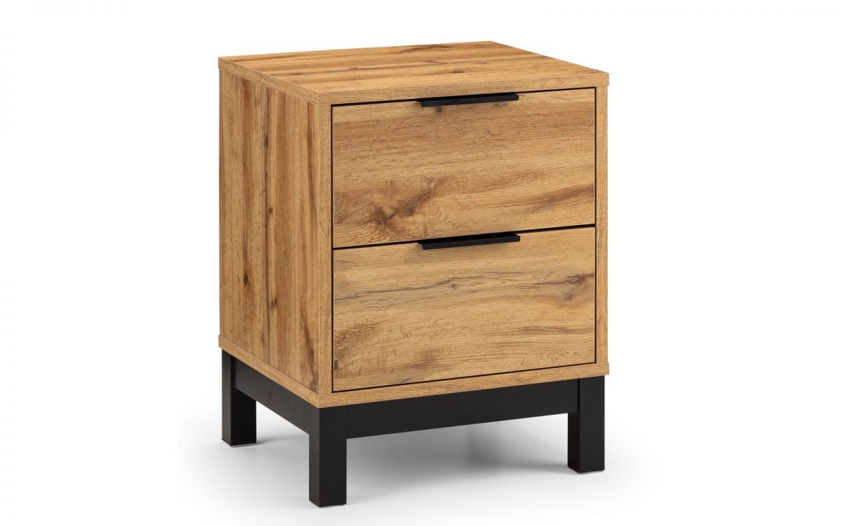 Bedside Table - BALI 2 Drawer Nightstand Oak 45cm - JB Collections