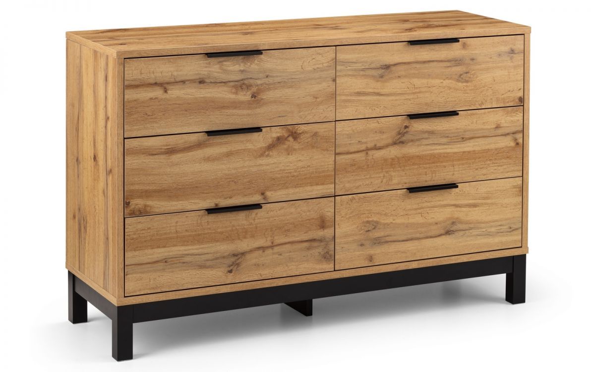 BLAINE Oak Finish Chest of Drawers - Large-sized, 6 Drawers, Double - JB Collections