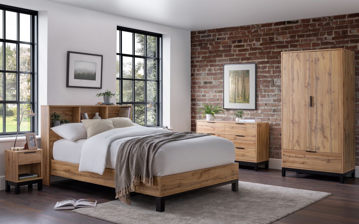 Bali Bookcase Headboard Double Bed - Oak - JB Collections